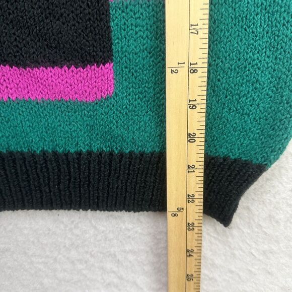 Vintage Worthington Sweater Womens Medium M Black Green Pink Geometric Pullover - Picture 7 of 12